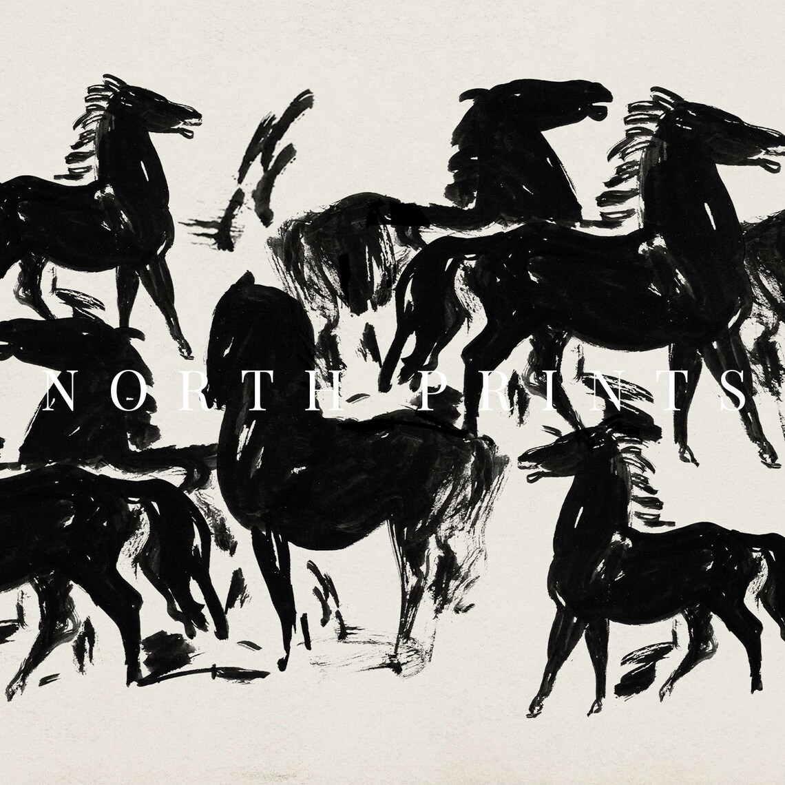 Vintage Abstract Horse Etching Art Print - Image 2