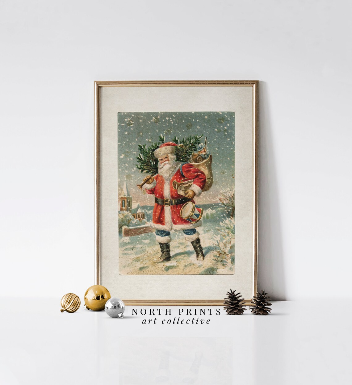 Retro Santa Christmas Poster, Vintage Winter Decor