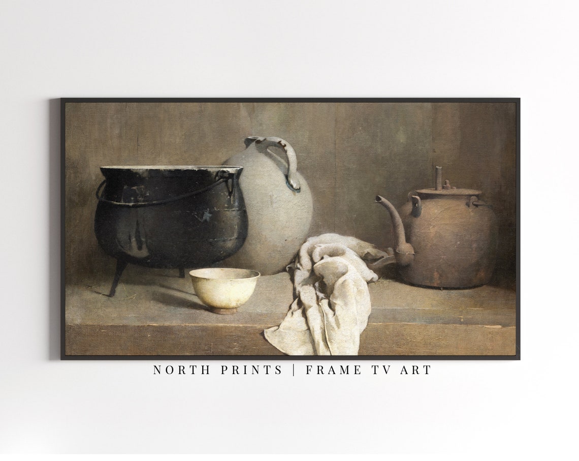 Rustic Still Life Pots Kettle Cloth Vintage Kitchen Art Print - Image 3