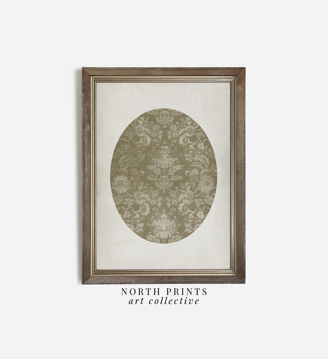 Antique Oval Green Tapestry Pattern Art Print - Image 3