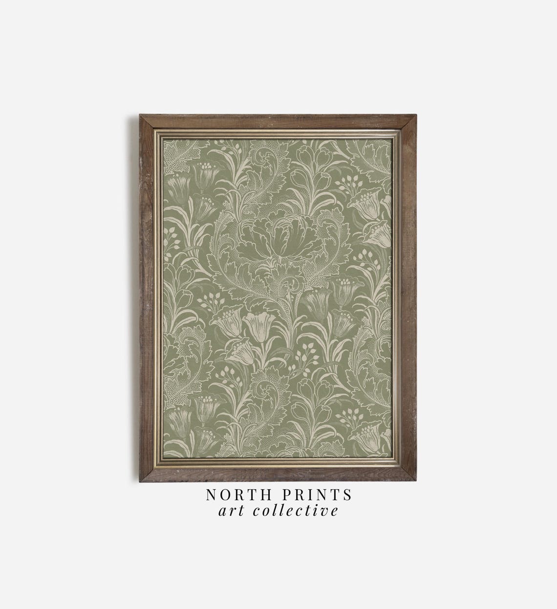 Sage Green Tulip Floral Damask Pattern Vintage Botanical Wall Print - Image 3