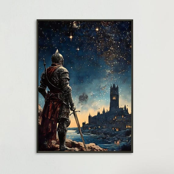 Medieval Knight Castle Art Print Gothic Dark Academia Wall Decor