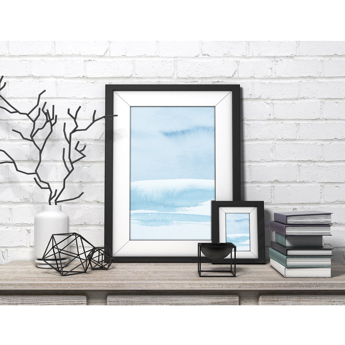 Pale Blue Sea Waves Minimalist Coastal Watercolor Print Artwork - Image 4