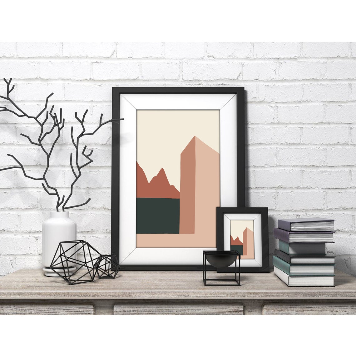 Terracotta Geometric Peaks Beside Arch Minimalist Mountain Poster - Image 3