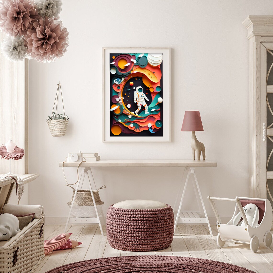 Astronaut Paper Cut Art, Modern Nursery Decor - Image 4