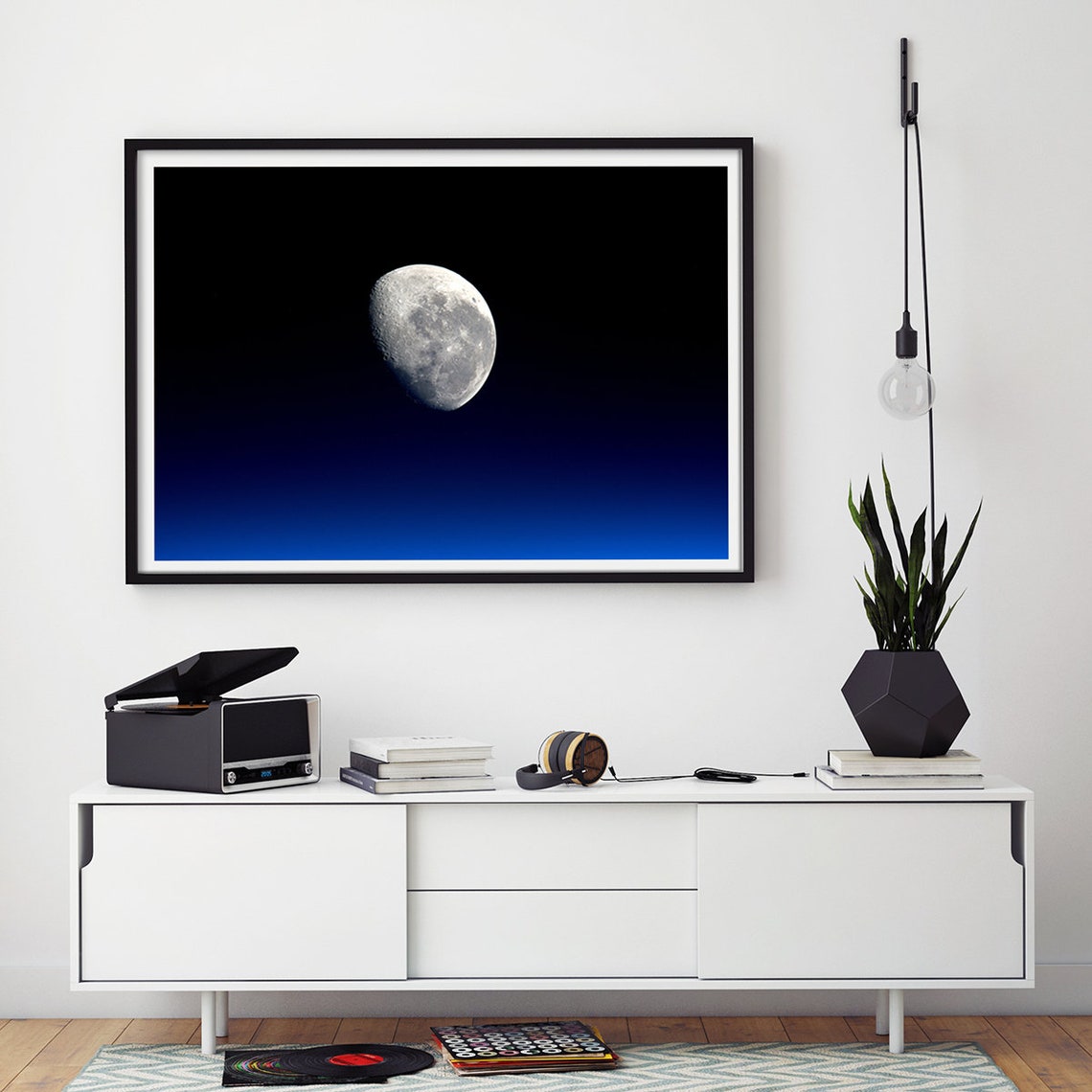 Crescent Moon Above Earth's Glowing Blue Horizon Space Photo Poster - Image 4