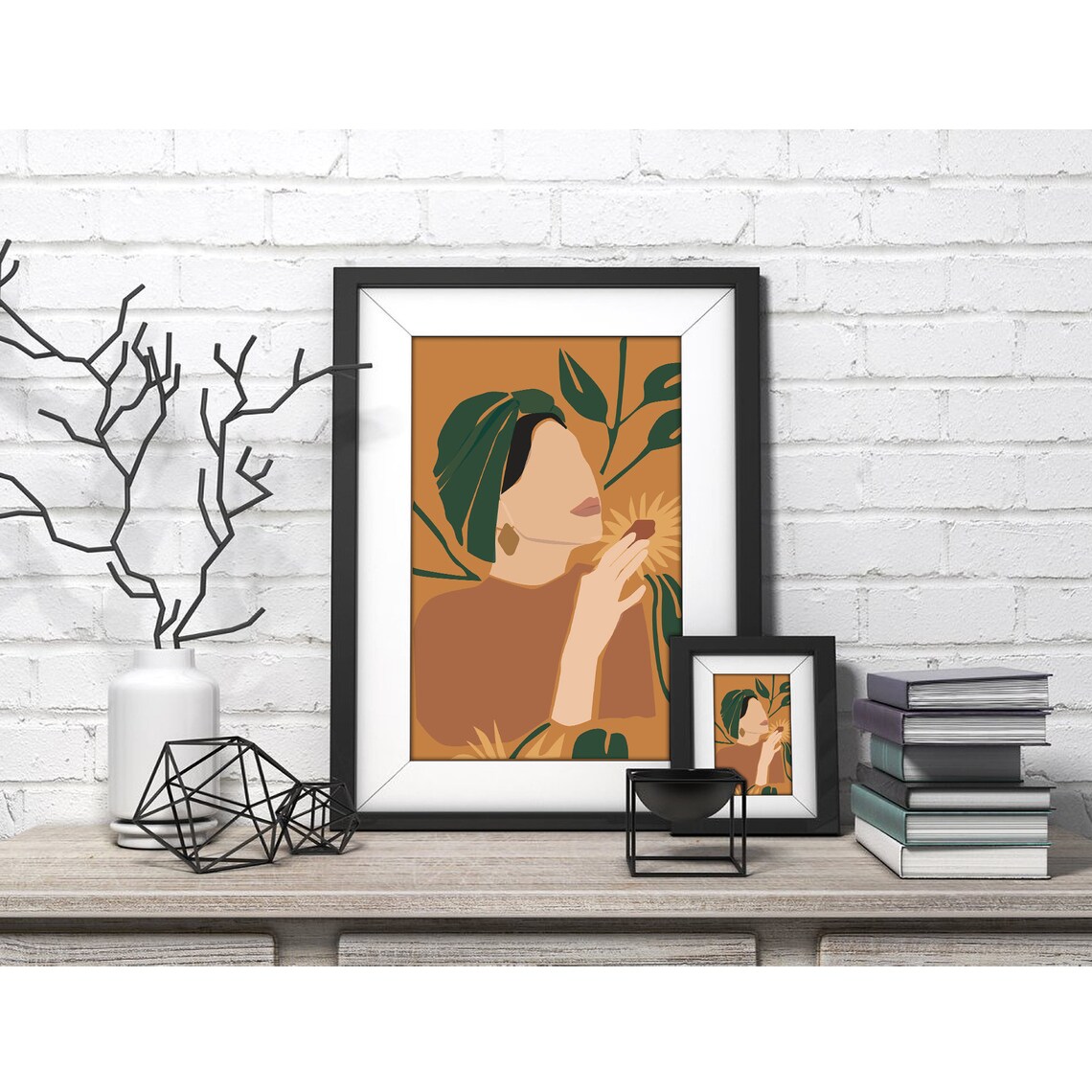 Woman with Green Leaves Sunflower Mustard Poster for Modern Home Decor - Image 4