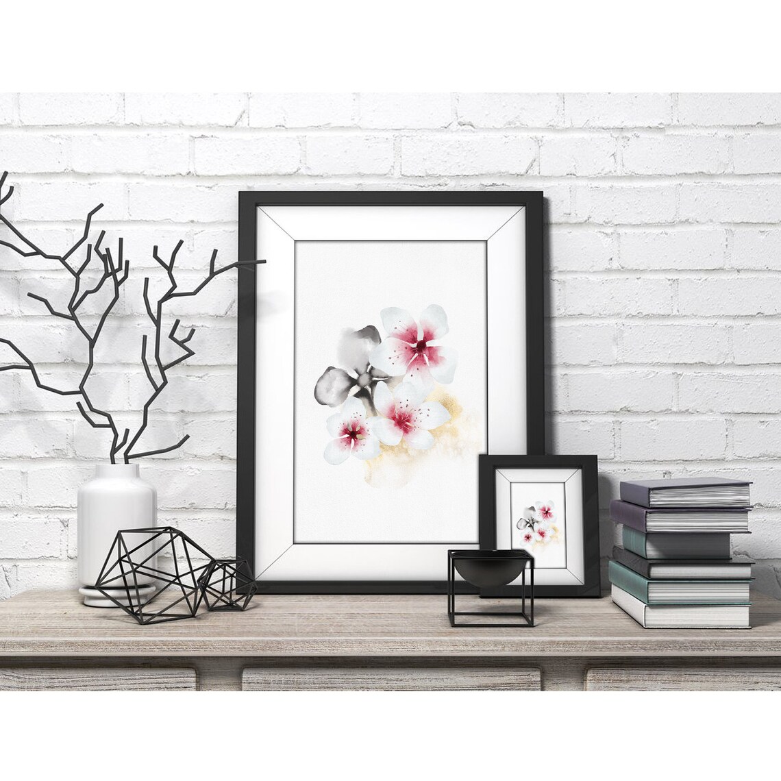 White and Pink Plum Blossoms Delicate Japanese Watercolor Poster - Image 3