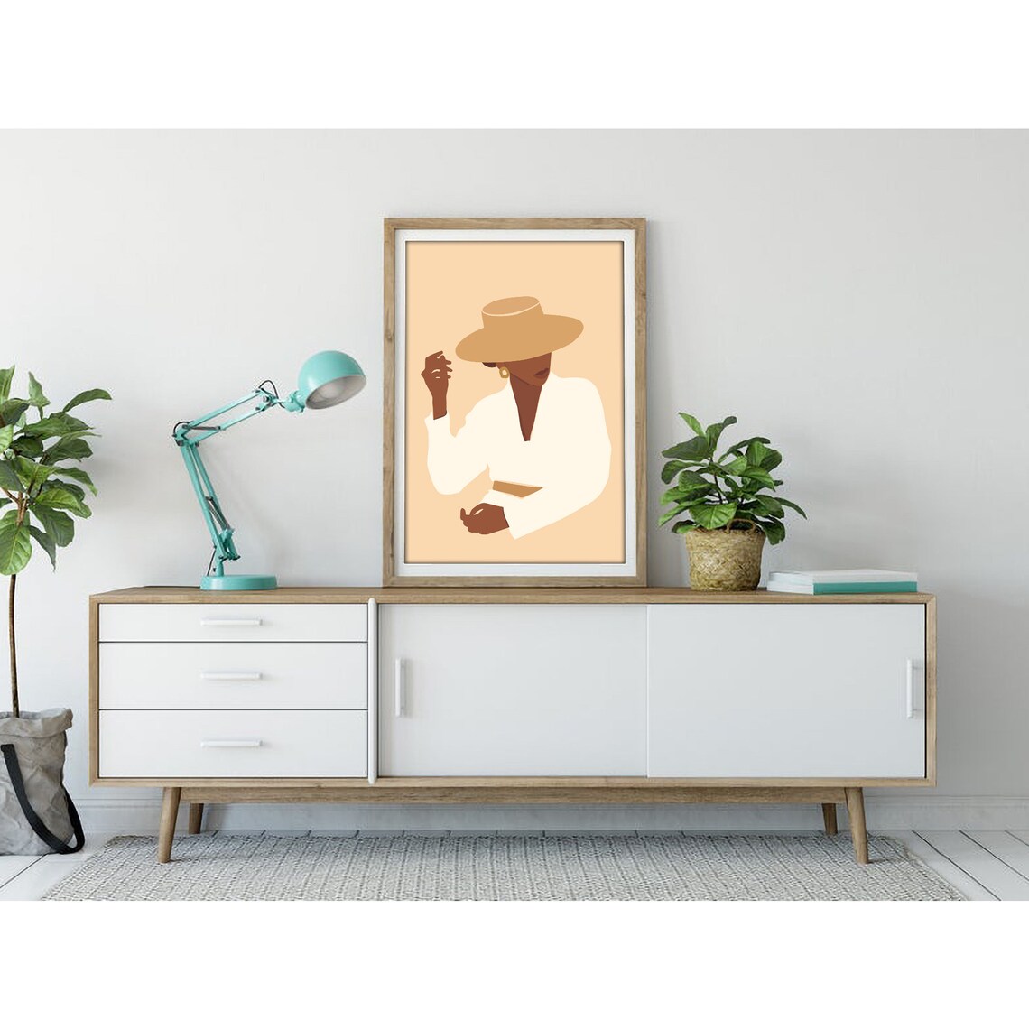 Black Woman in Wide Brim Straw Hat Minimalist Fashion Art Poster - Image 3