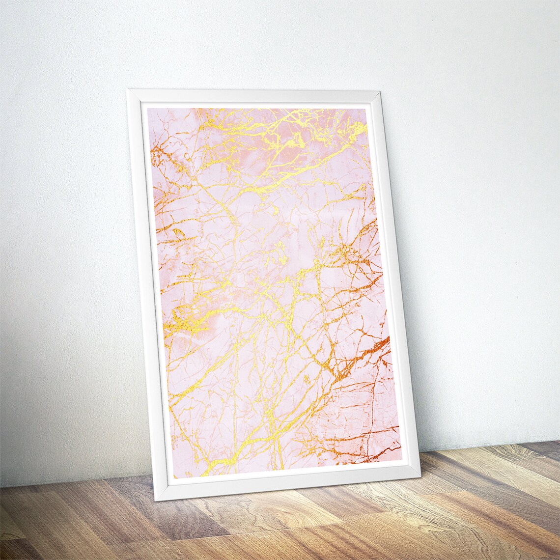 Blush Pink Marble Fine Gold Vein Contemporary Abstract Art Poster - Image 4
