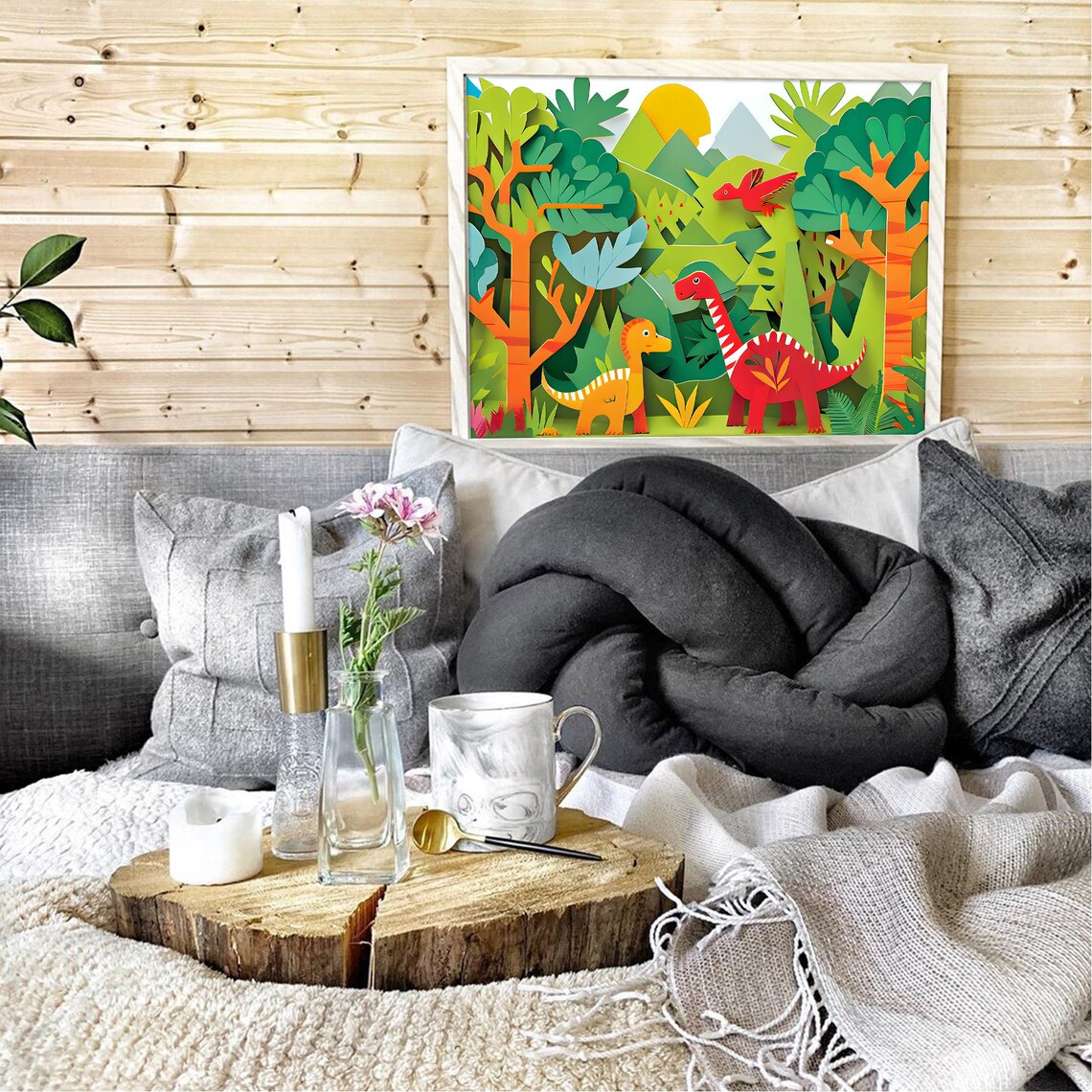 Dinosaur Paper Cut Nursery Wall Art Print - Image 3