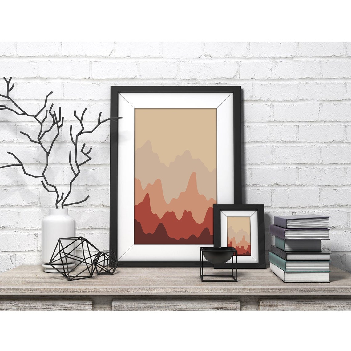 Cream Terracotta Wavy Gradient Peaks Modern Abstract Mountain Poster - Image 3