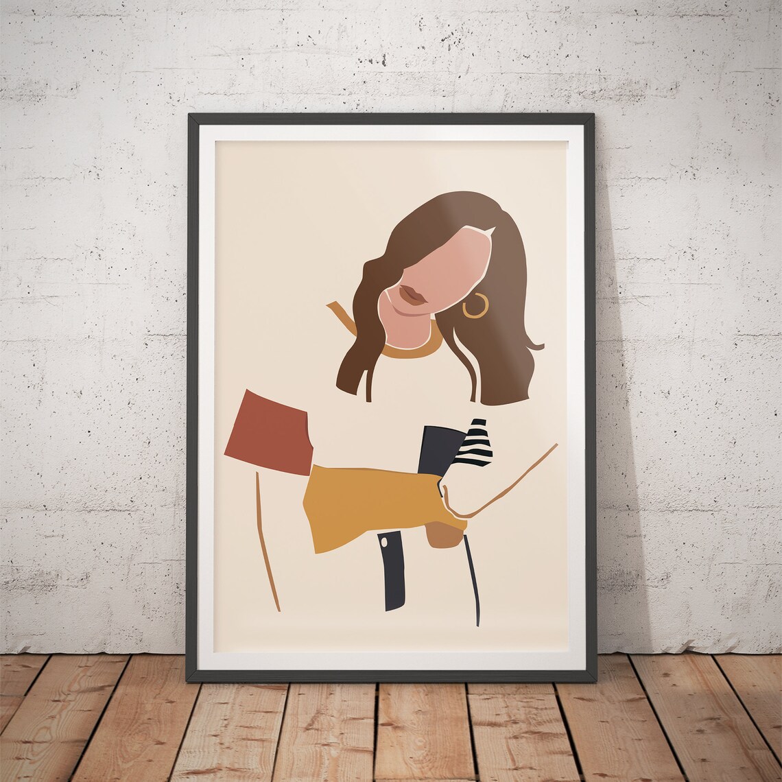 Faceless Brunette Woman with Colorful Shapes Poster for Modern Home Decor