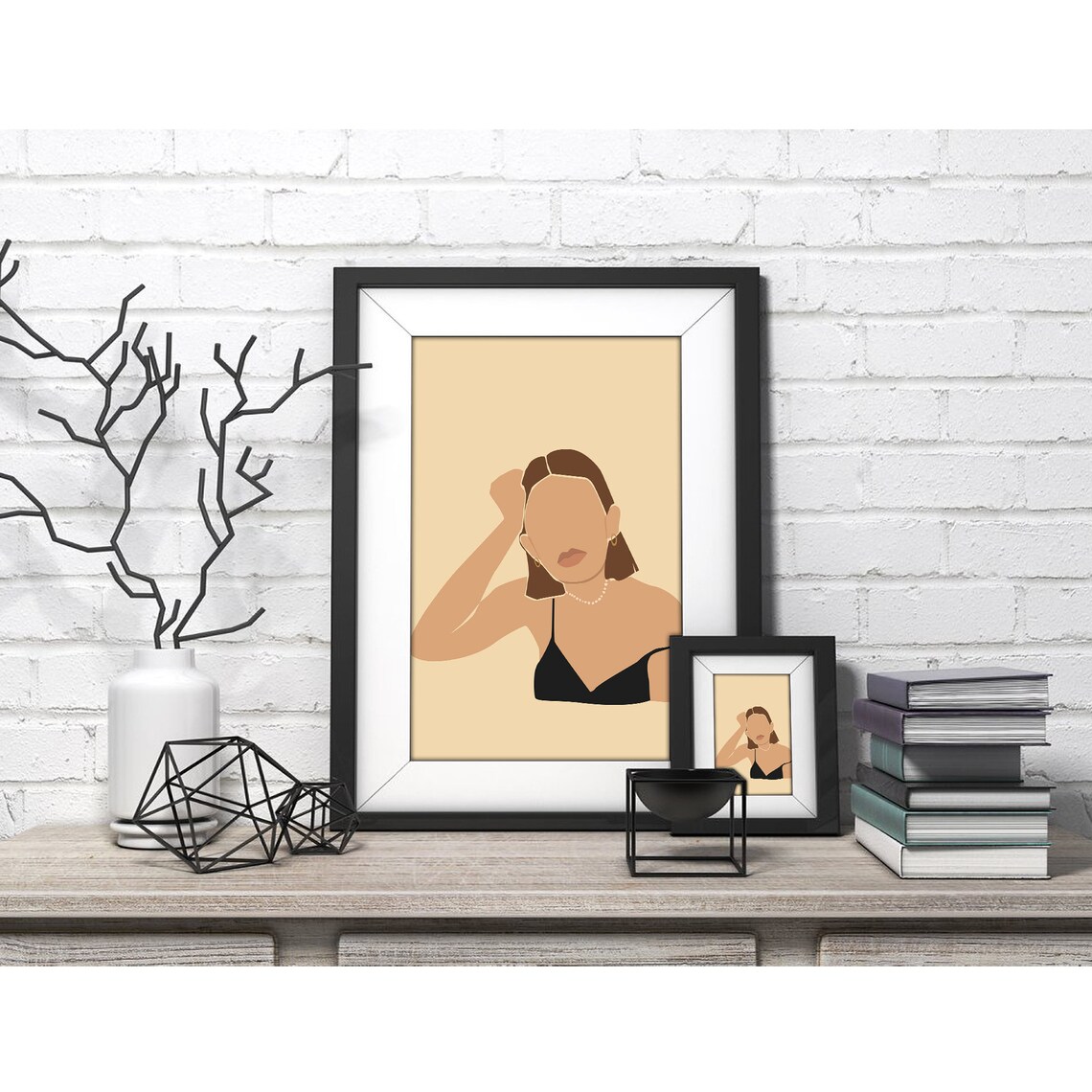 Faceless Elegant Woman Portrait in Warm Neutral Tones Art Poster - Image 4