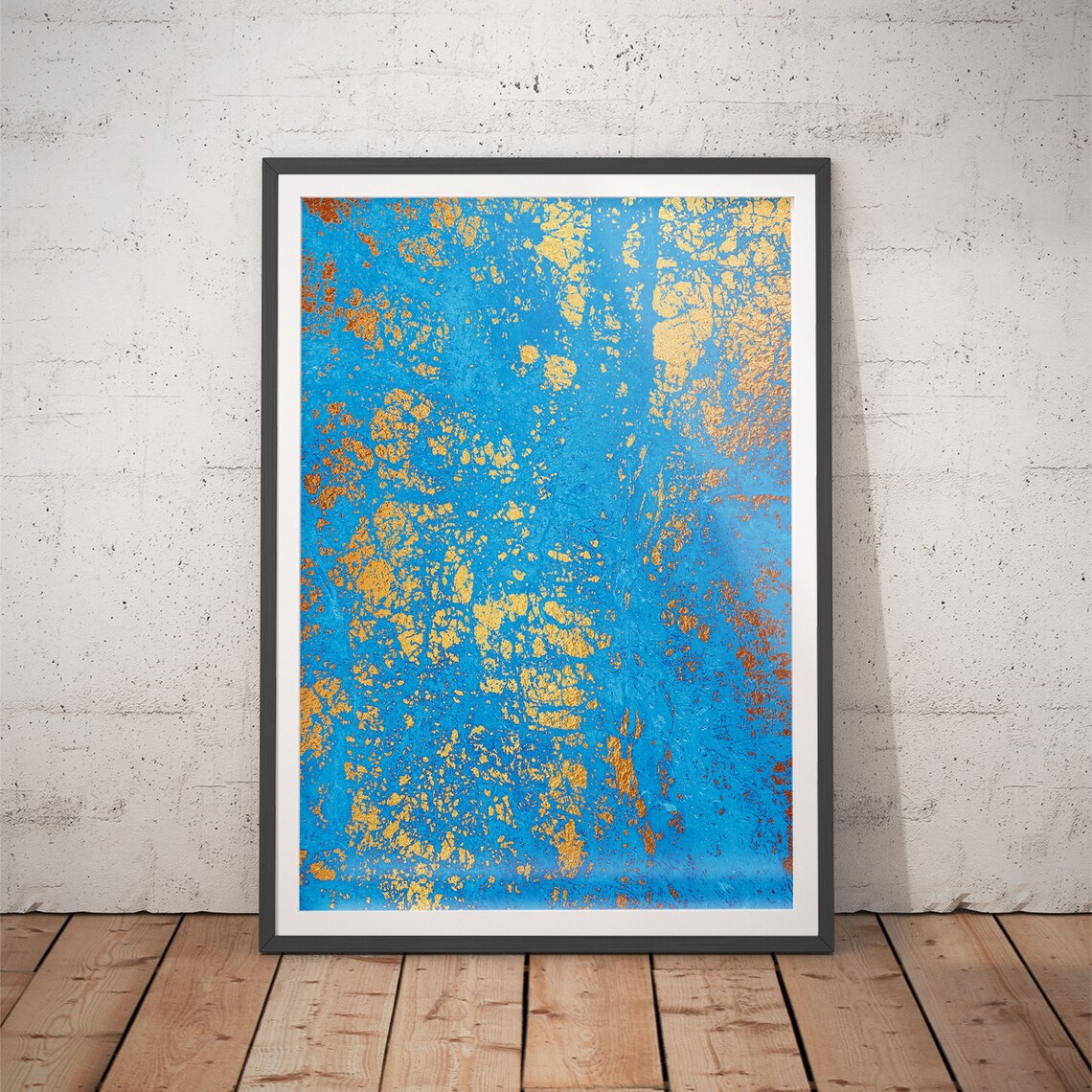 Turquoise Gold Textured Foil Abstract Painting Modern Art Poster