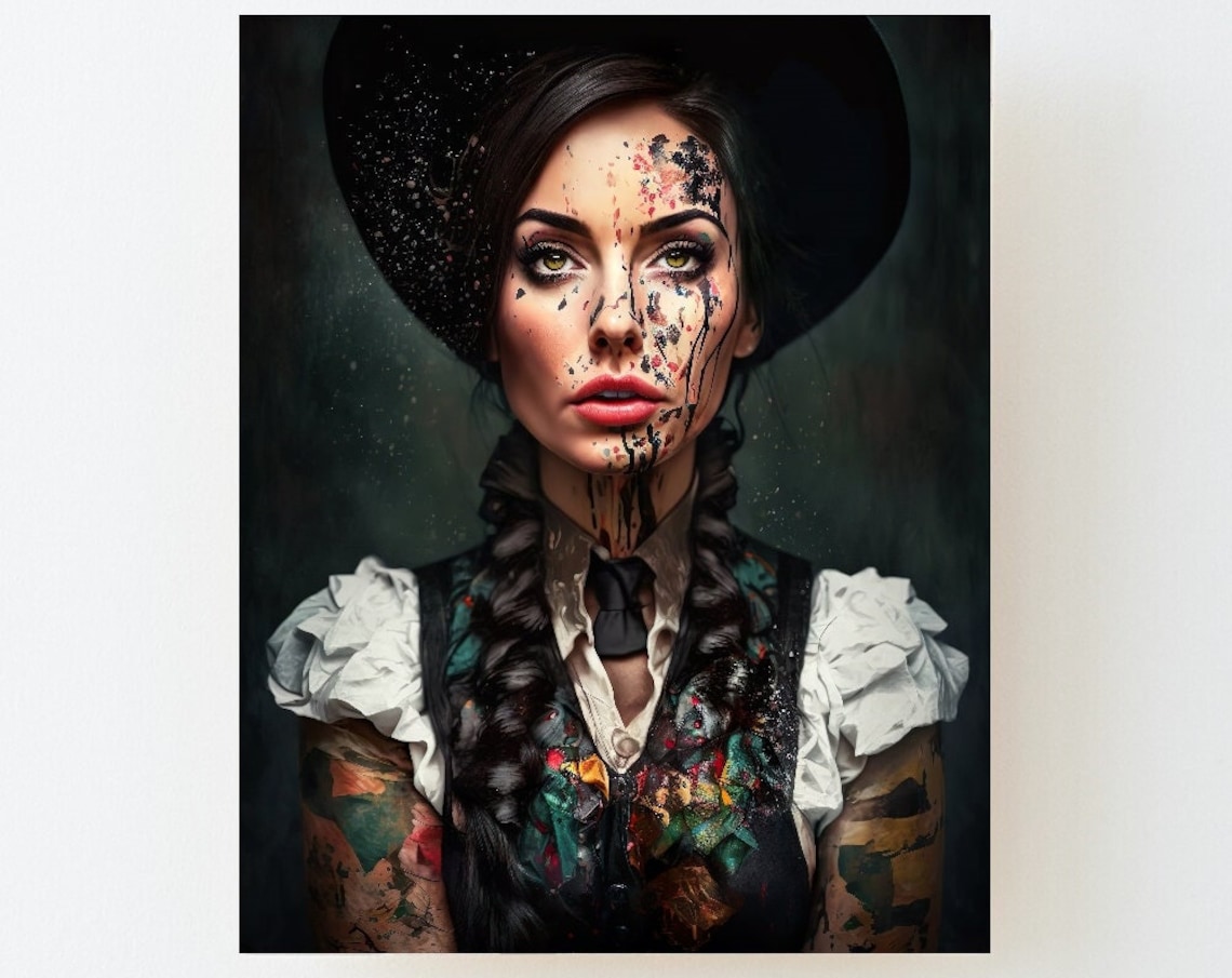 Black Forest Woman Tattoo Portrait, Wall Art Print