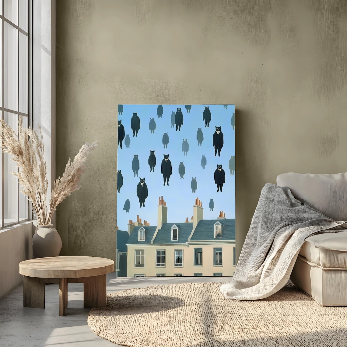 Black Cat Floating, Magritte-Inspired Cat Portrait - Image 3