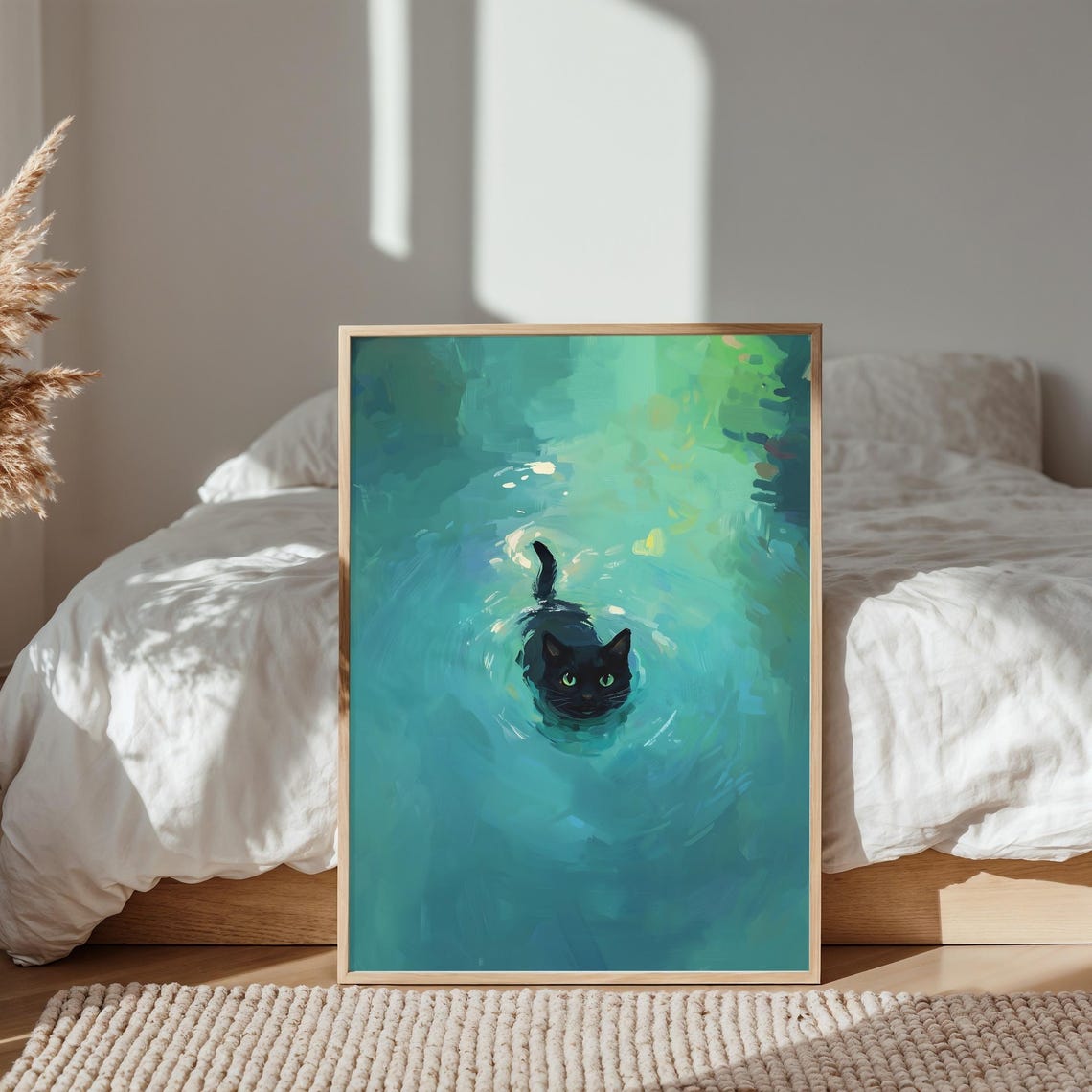 Black Cat Swimming Cute Cat Portrait Art Print - Image 4