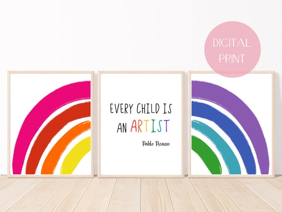 Every Child Is An Artist Pablo Picasso Quote Wall Art Playroom Decor Playroom Print Kids Art Art