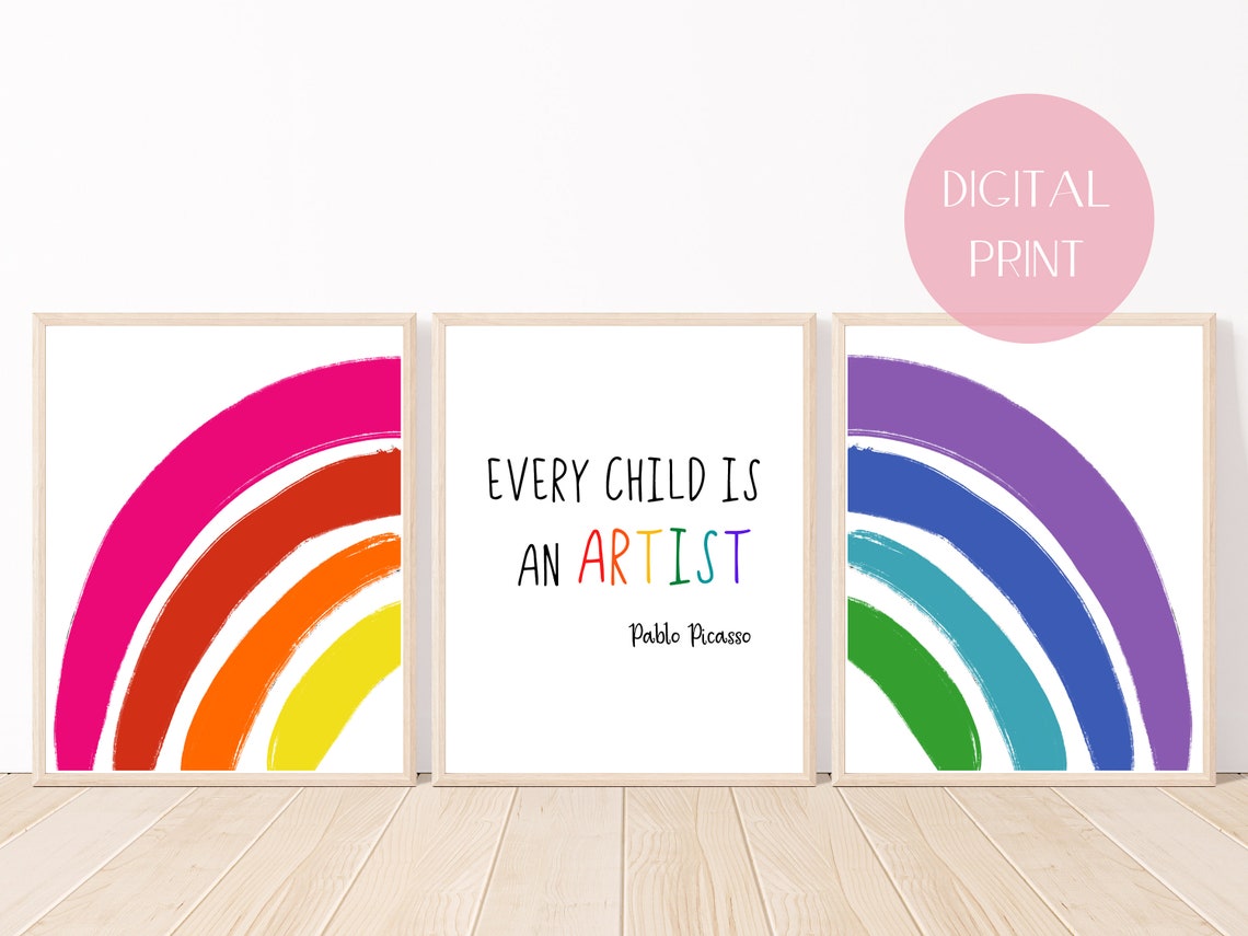 Pablo Picasso Every Child Is An Artist Rainbow Trio Nursery Poster