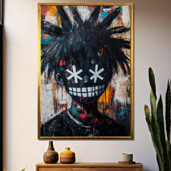 Graffiti Skull Painting Basquiat Inspired Urban Art Abstract Street Art Print Bold Expressionist Wall Decor Edgy Modern Artwork