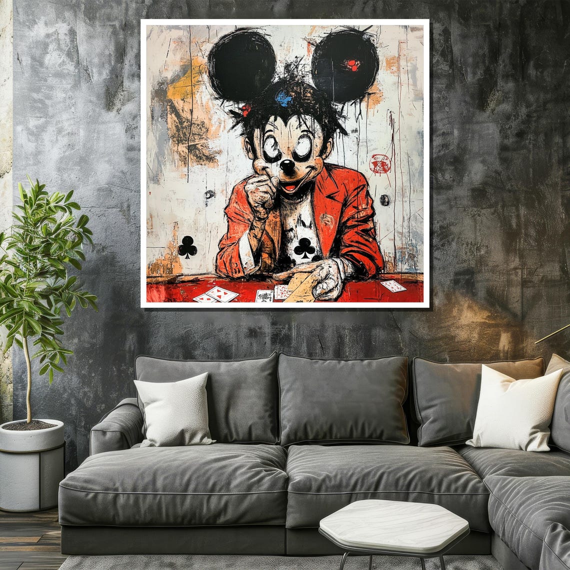 Mickey Mouse Poker Card Player in Gritty Street Art Cartoon Poster - Image 2