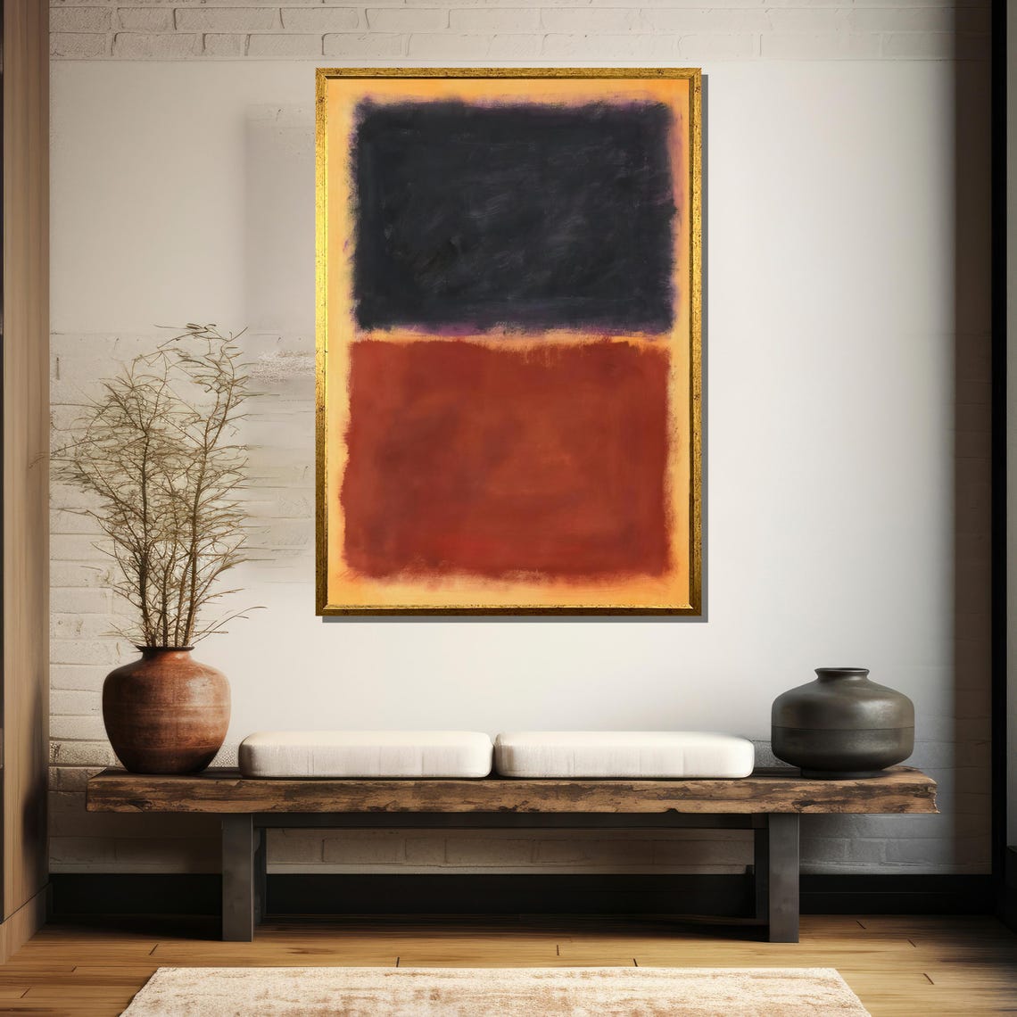 Deep Black Over Rust Brown Blocks Minimalist Abstract Poster - Image 5