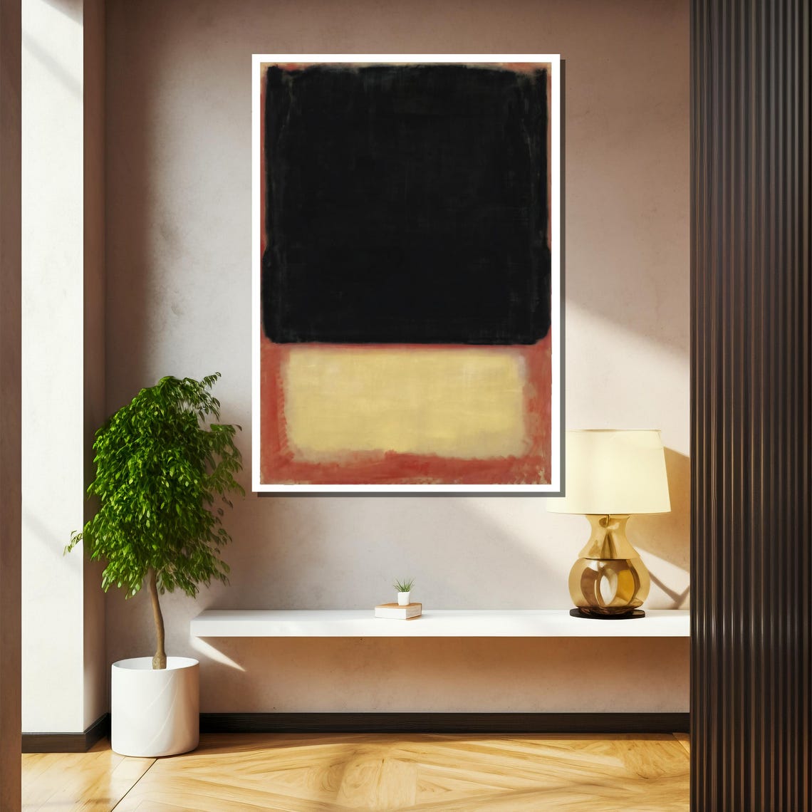 Bold Black Over Warm Ivory Abstract Color Field Painting Poster - Image 2