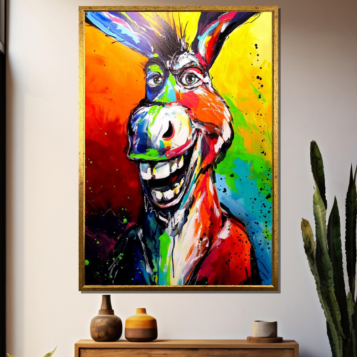 Laughing Donkey Pop Art Portrait In Wild Neon Colors Playful Poster