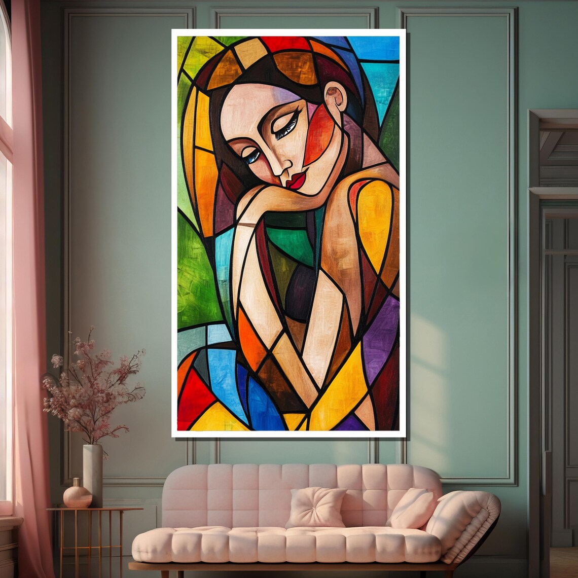 Colorful Cubist Woman Portrait in Faceted Stained Glass Style Poster - Image 2