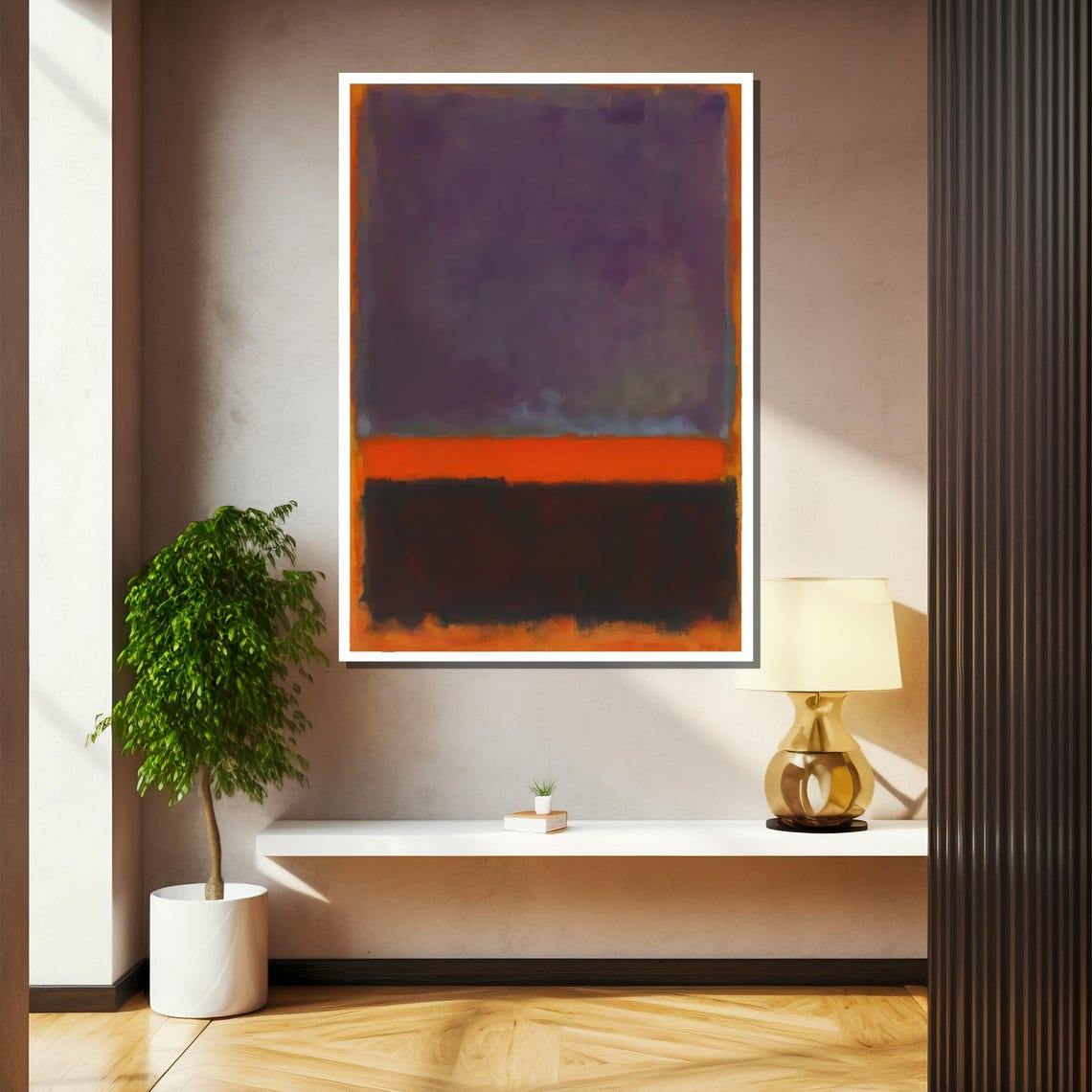 Deep Purple And Fiery Orange Striped Abstract Color Field Poster - Image 2