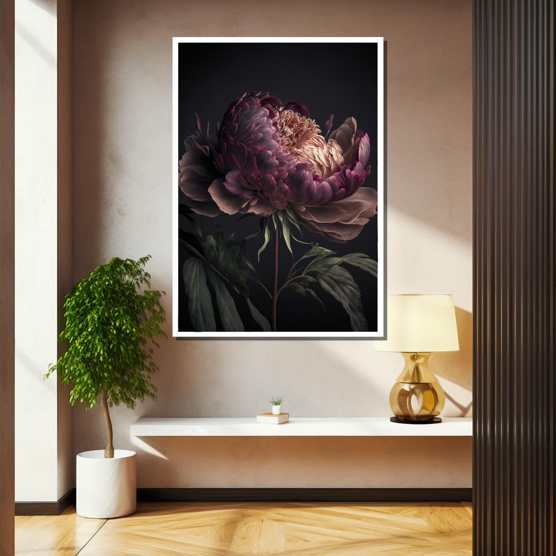 Moody Dark Burgundy Peony Flower Closeup Dramatic Floral Poster - Image 2