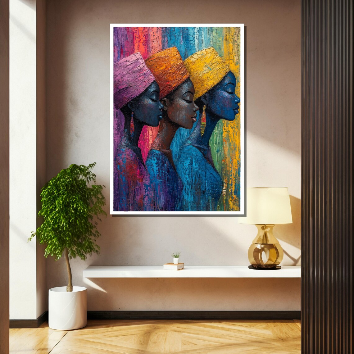 Three African Women Wearing Colorful Headwraps Painting Poster - Image 2
