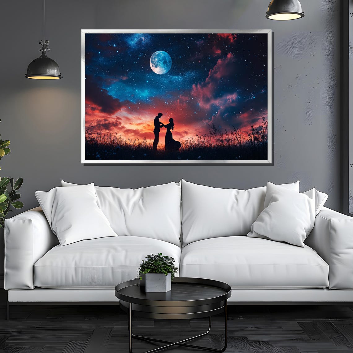 Romantic Couple Silhouette Under Starry Moonlit Night Sky Poster - Image 3