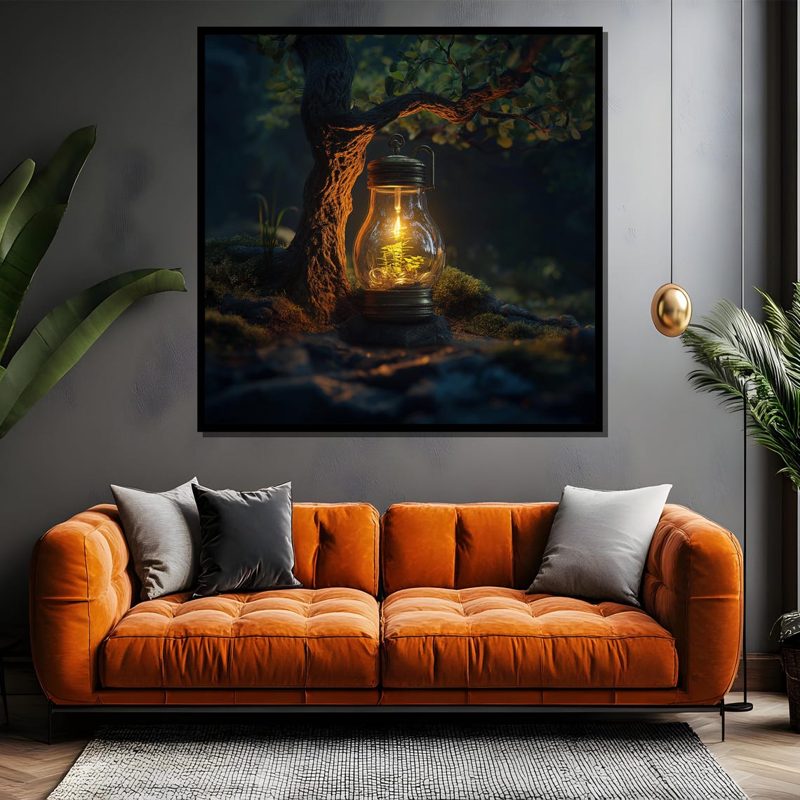 Enchanted Glowing Lantern with Tiny Tree at Night Forest Art Poster - Image 4