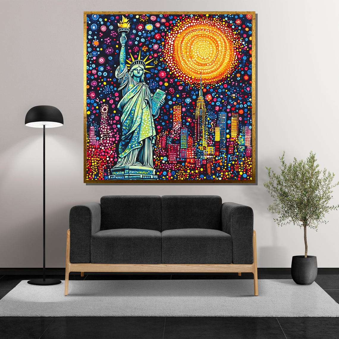 Statue Of Liberty Vibrant Dotwork Painting Over NYC Skyline Poster - Image 5