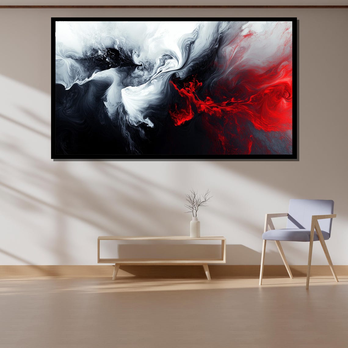 Abstract Fluid Motion Painting Bold Red Black And White Art Gift For Modern Wall Decor - Image 4