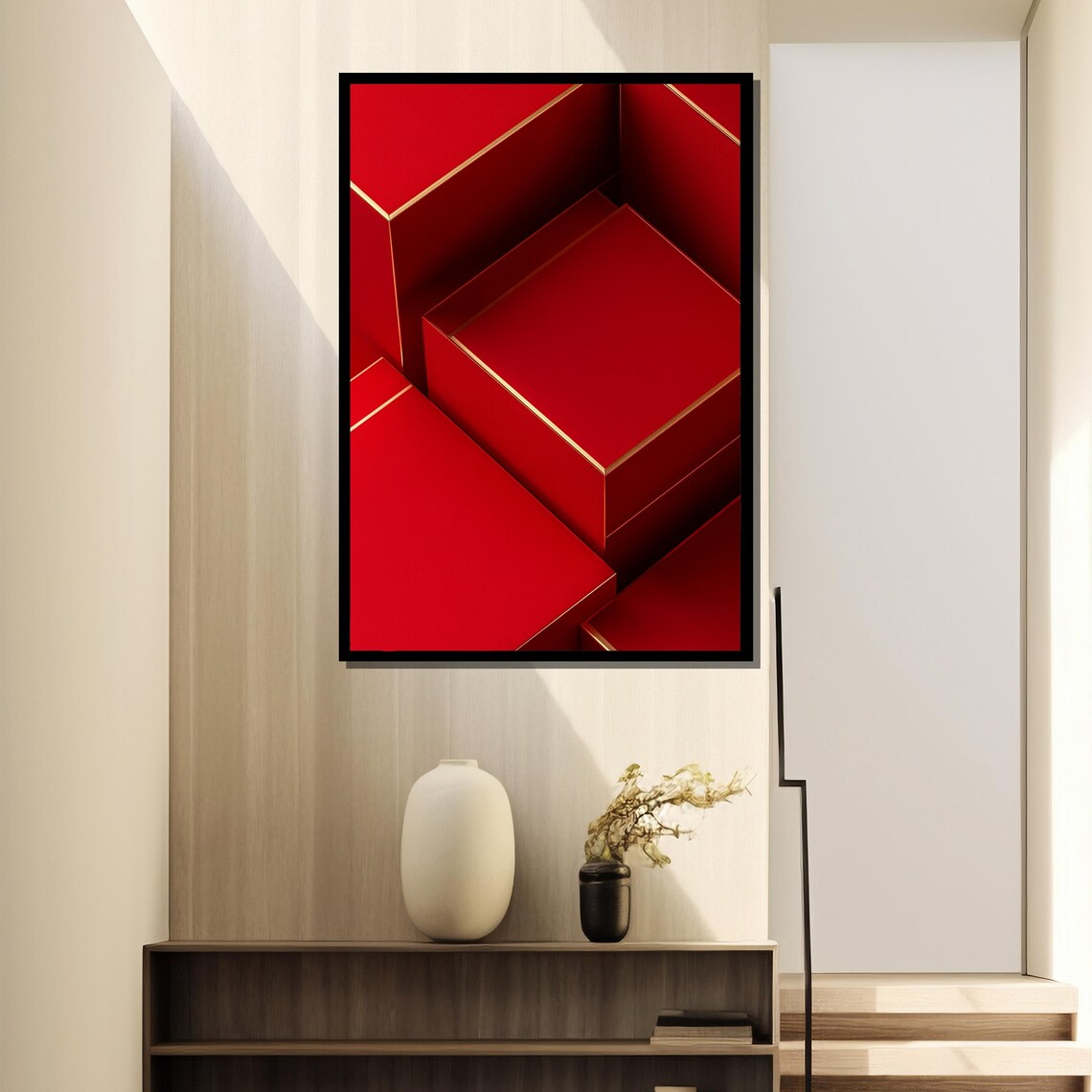 Luxury Red and Gold 3D Geometric Cubes Modern Abstract Poster - Image 4