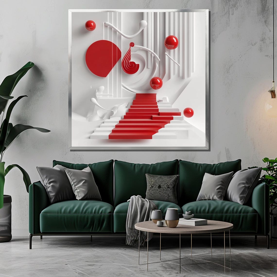 Abstract Minimalist Red And White Painting Geometric Modern Wall Art Contemporary Home Decor Gift - Image 3