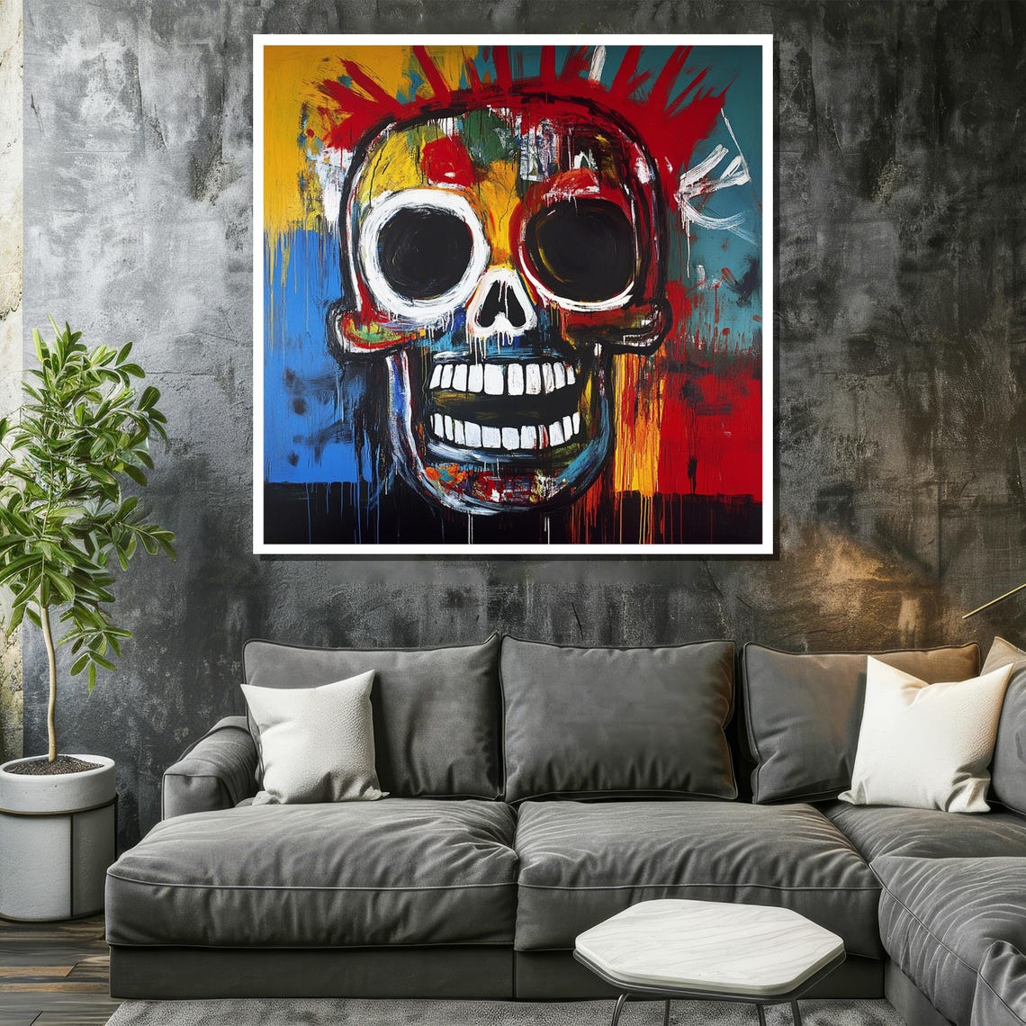 Basquiat Skull Painting Abstract Expressionist Graffiti Art Vibrant Urban Street Wall Decor Bold Contemporary Print - Image 2