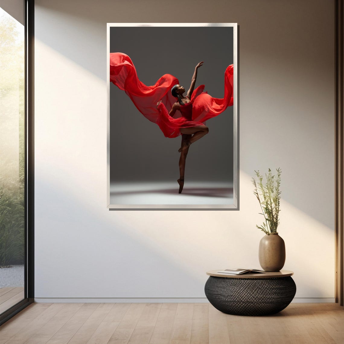 Dancer En Pointe In Red Costume With Swirling Red Silk Poster - Image 3