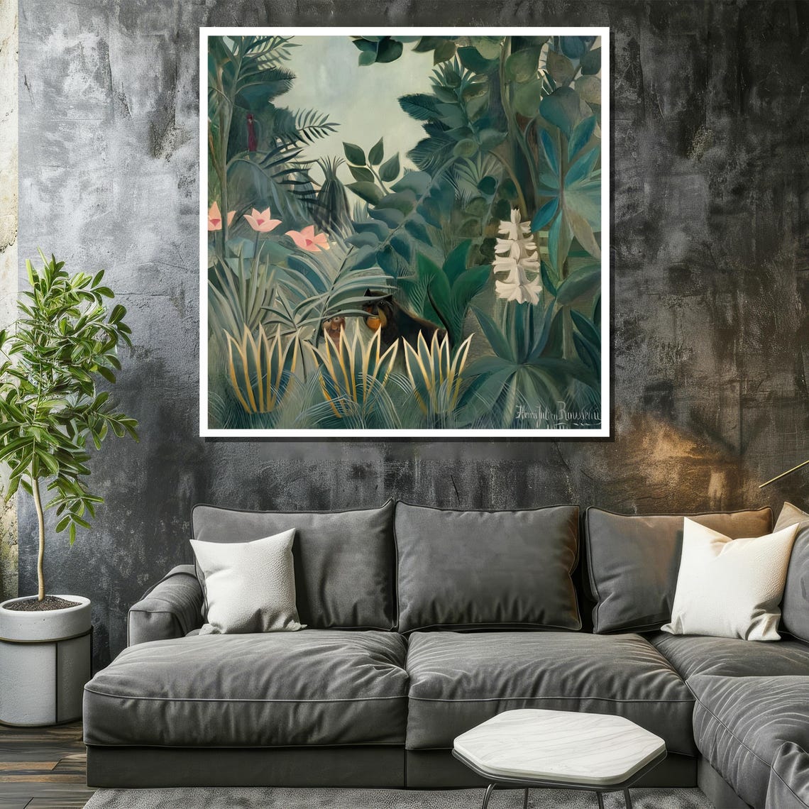 Rousseau-Style Jungle Monkey Exotic Botanical Painting Print - Image 2