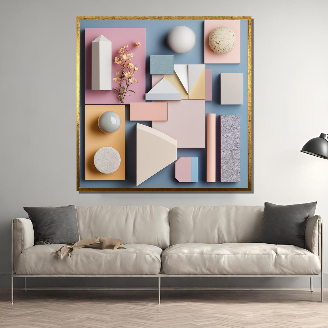 Pastel Geometric Painting Modern Abstract Wall Art Minimalist Home Decor Gift