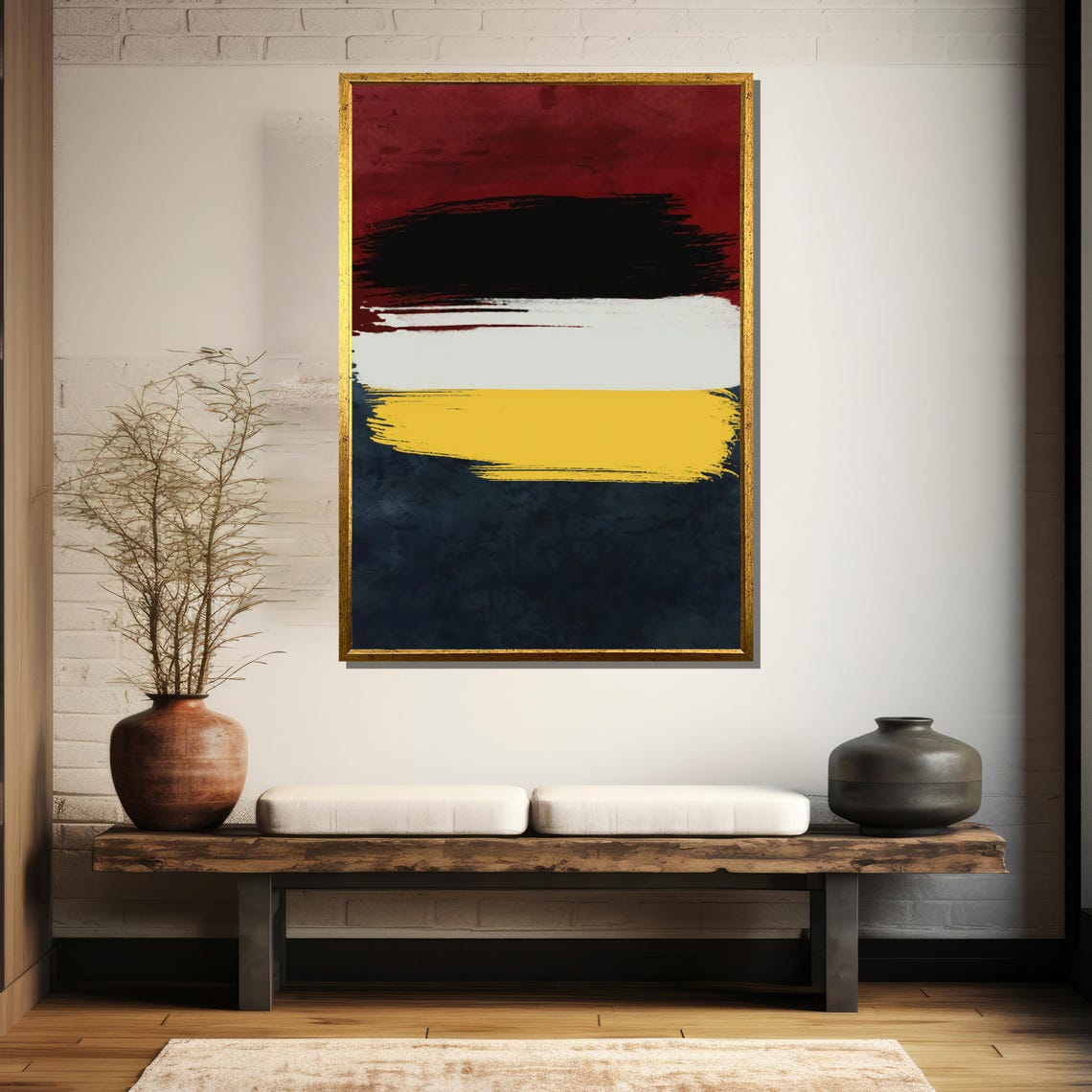 Crimson And Gold Abstract Painting Bold Minimalist Wall Art For Home Decor And Gift Idea - Image 5