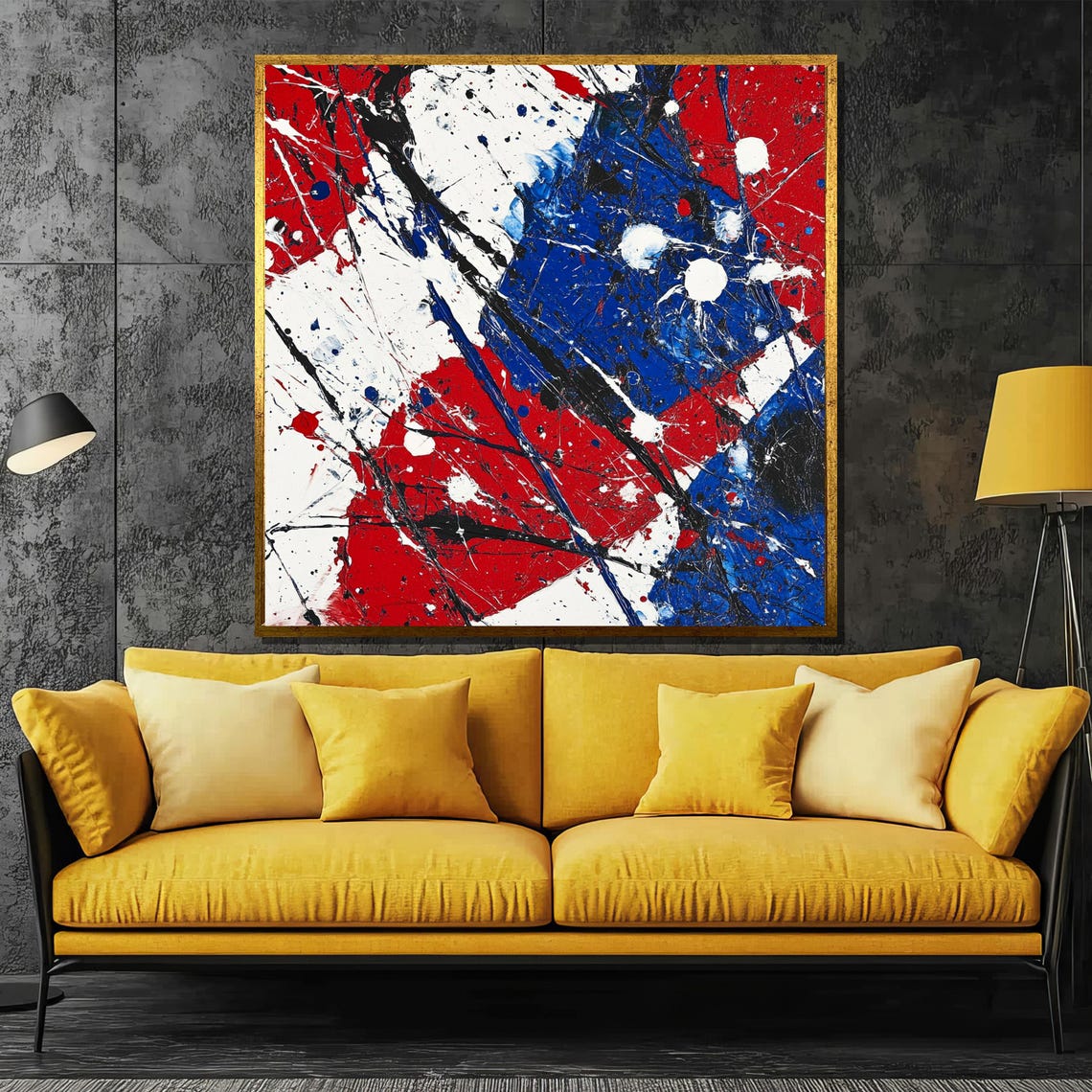 Red White Blue Abstract Drip Splatter Bold Modern Art Poster