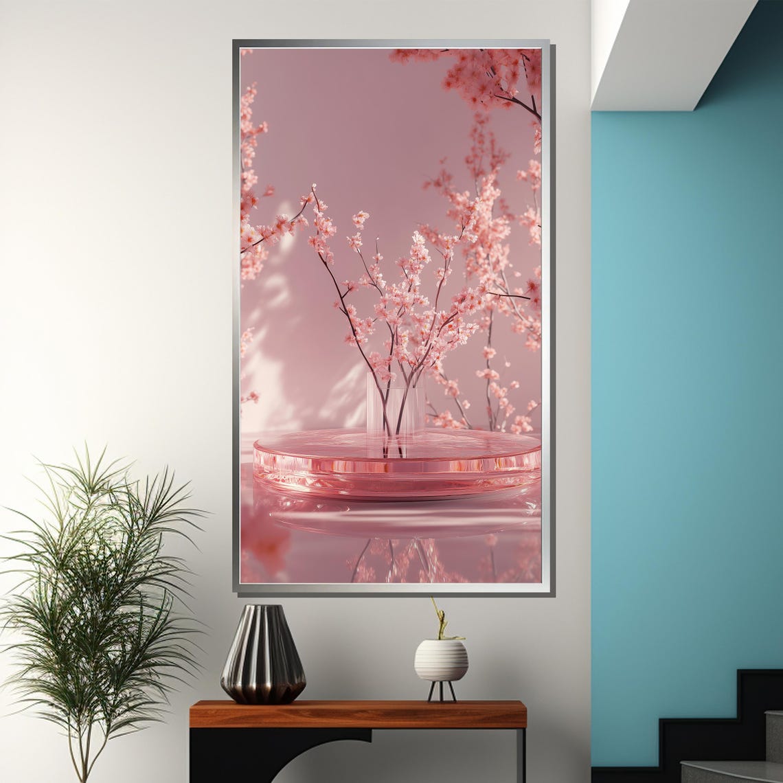 Pink Cherry Blossom Branches Minimalist Soft Floral Calm Art Poster - Image 3
