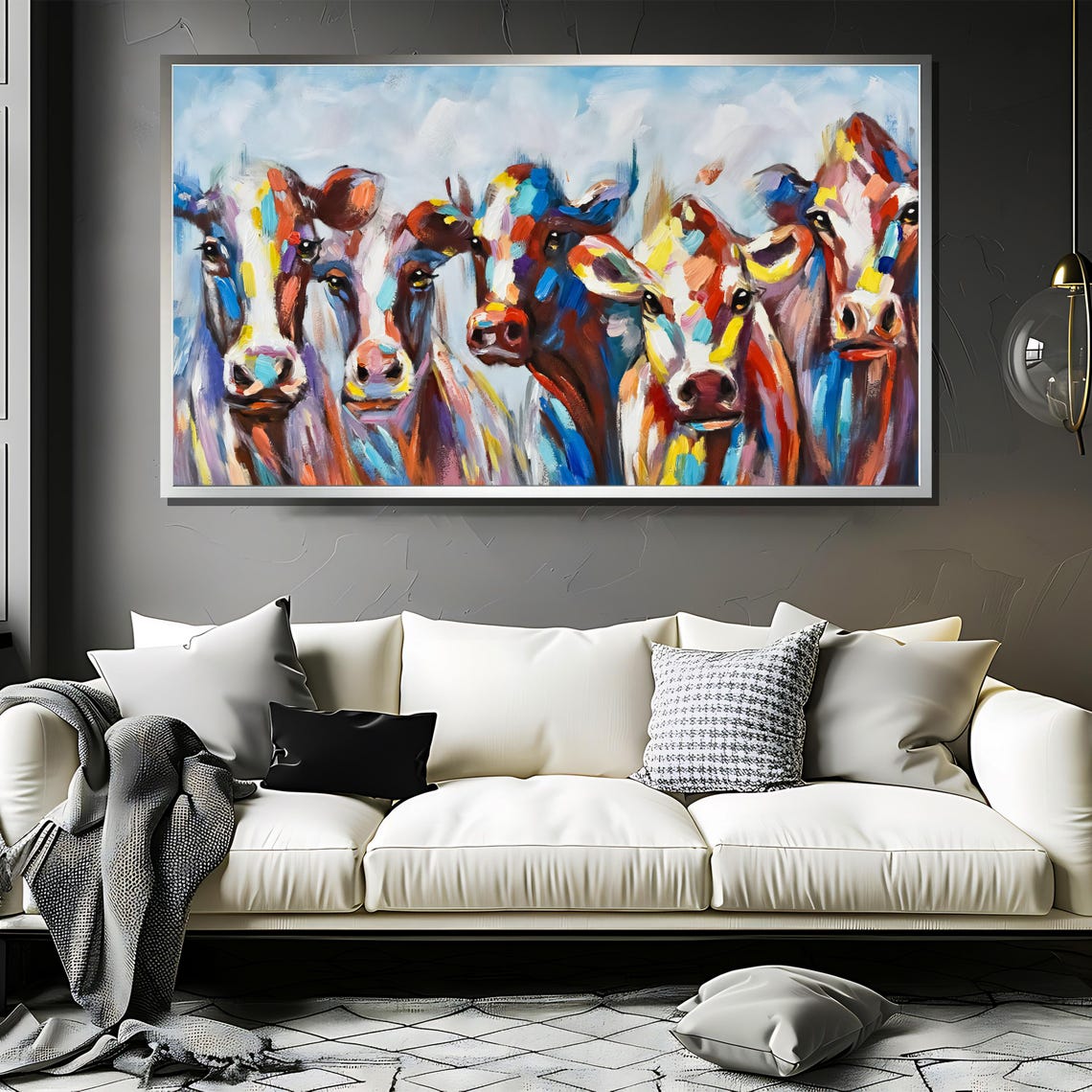 Five Colorful Abstract Cow Faces Bold Vibrant Farm Animal Poster - Image 3