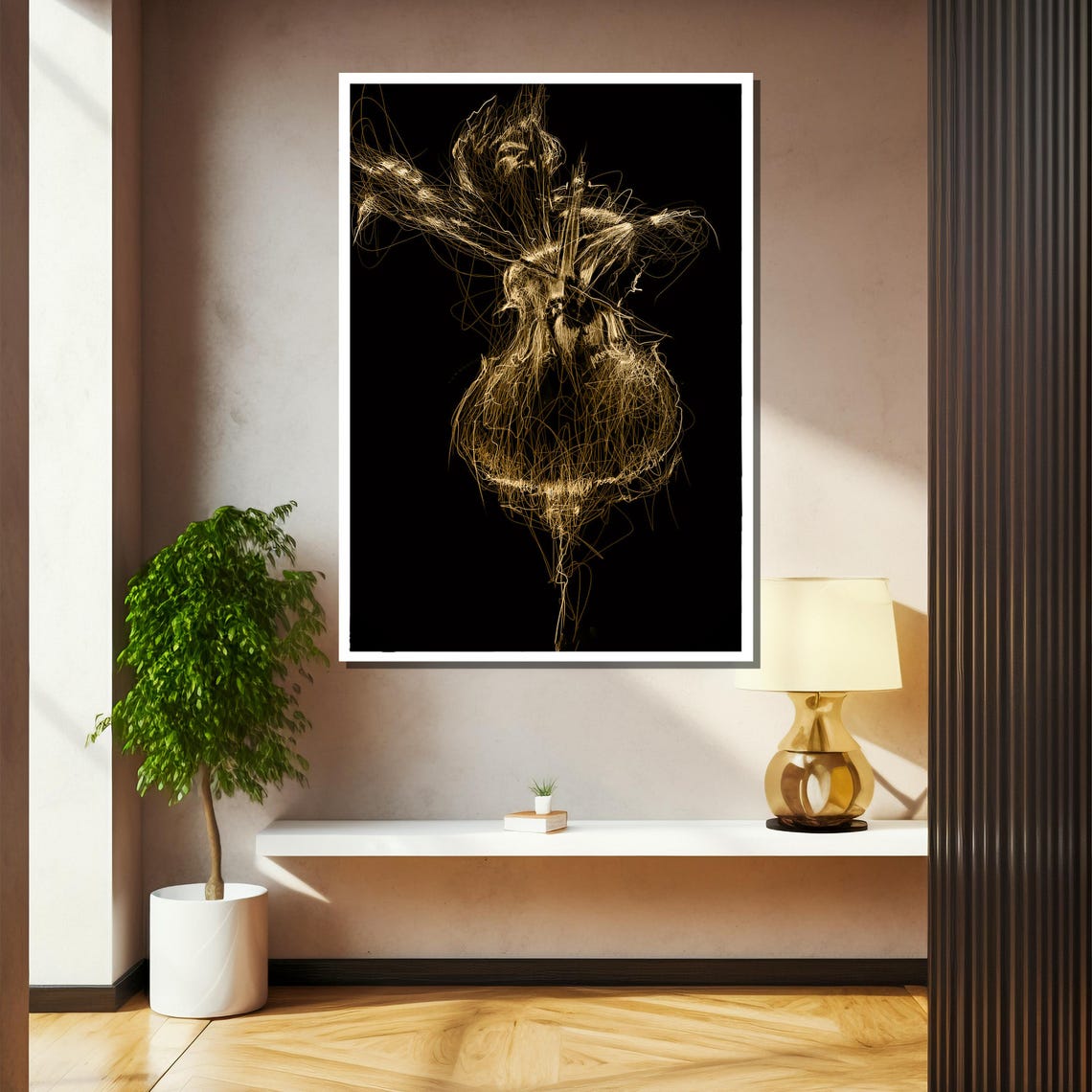 Abstract Golden Line Art Dancer On A Black Background Poster - Image 2