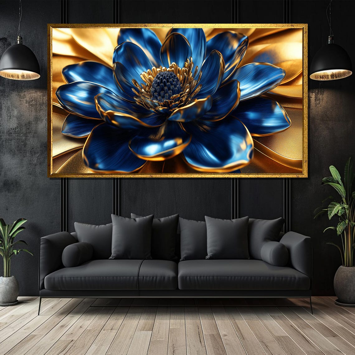Metallic Blue And Gold Flower Luxury Botanical Elegant Decor Poster