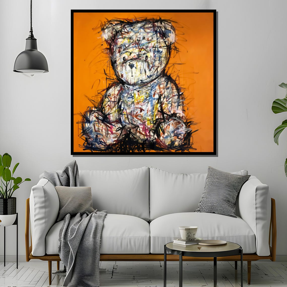 Abstract Graffiti Teddy Bear in Vibrant Orange Scribble Art Poster - Image 4